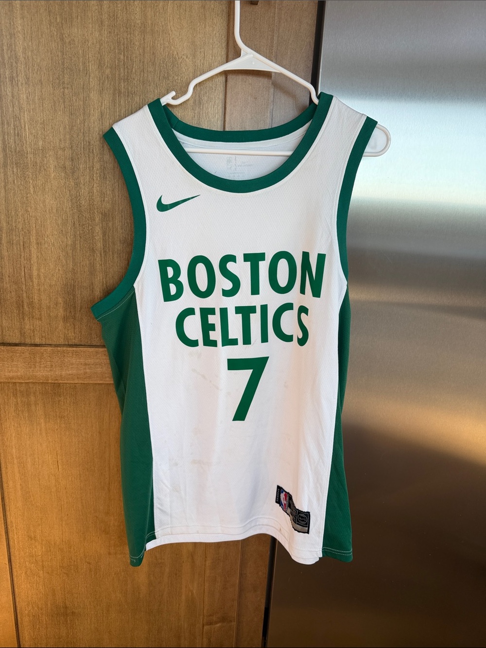 Nike White and Green Boston Celtics #7 Jersey